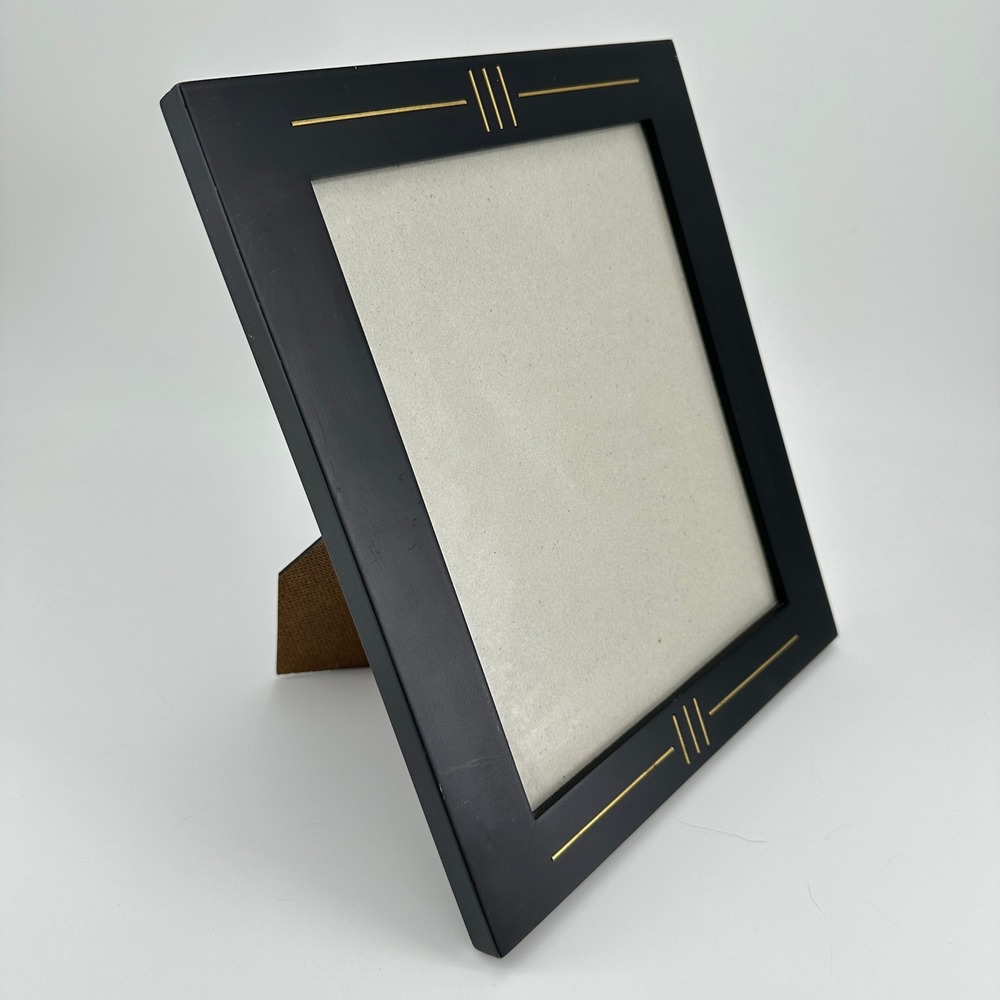 Black Wood 8x10 Picture Frame Gold Linear Detail Modern Tabletop Wall Decor